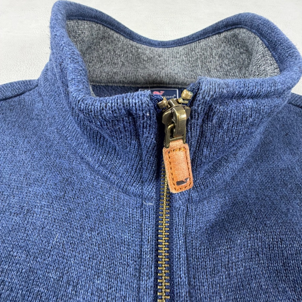 Vineyard Vines Mens Medium Heather Navy Full Zip Fleece Sweater Vest Blue - Picture 4 of 13